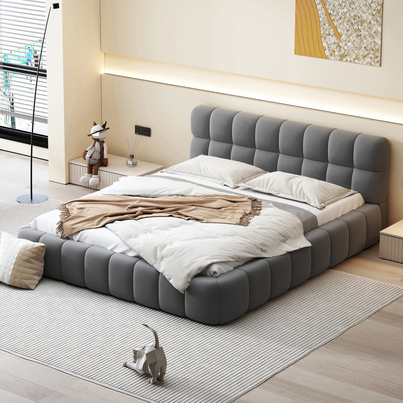 Lit plateforme tapissier Marcene, Gris