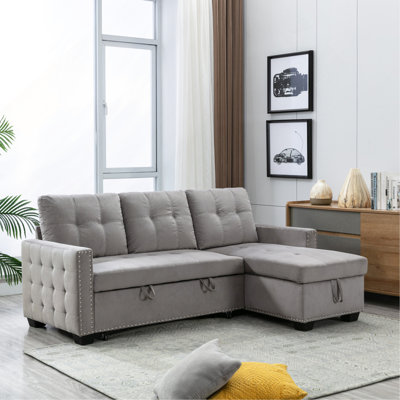 Canapé-lit modulaire réversible de 77 po avec rangement et méridienne, canapé modulaire en L à 2 places avec rangement, tissu en velours doux pour le salon