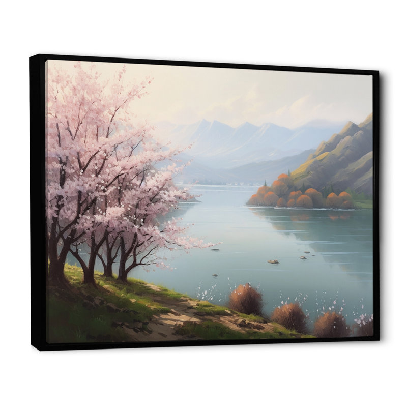 «Kerolos Cherry Blossom Trees» par The Water V sur toile, H 16 po x l 32 po x P 1 po, Cadre flottant noir