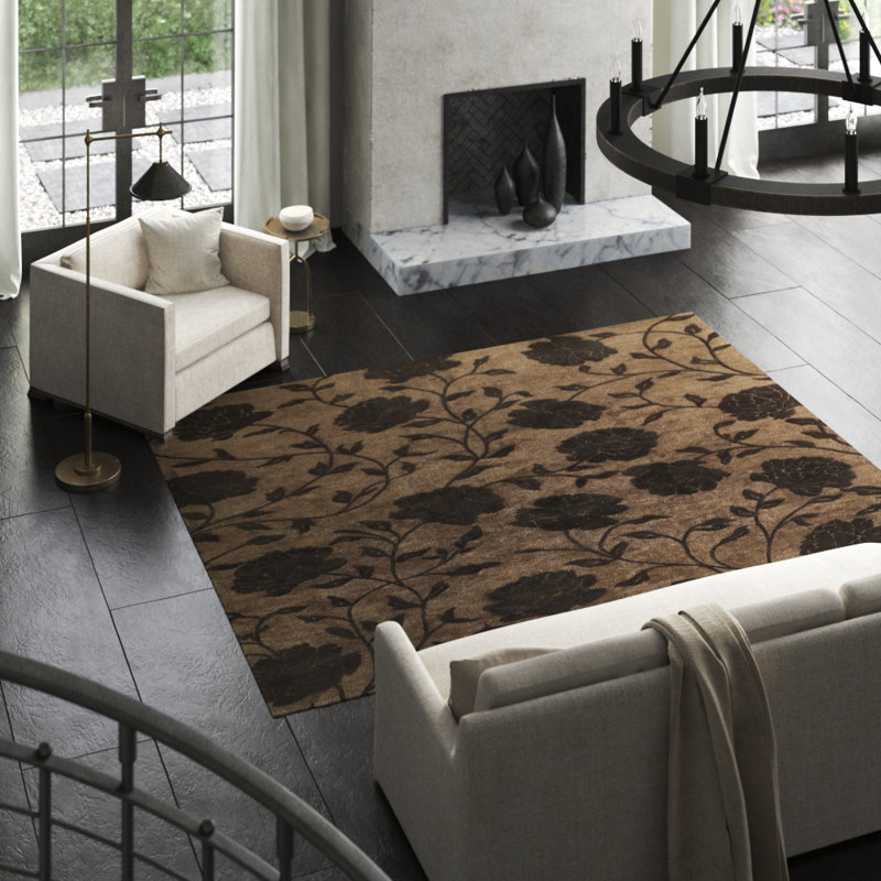 Floral Area Rug in Brown/Taupe, Rectangle 8' x 10'