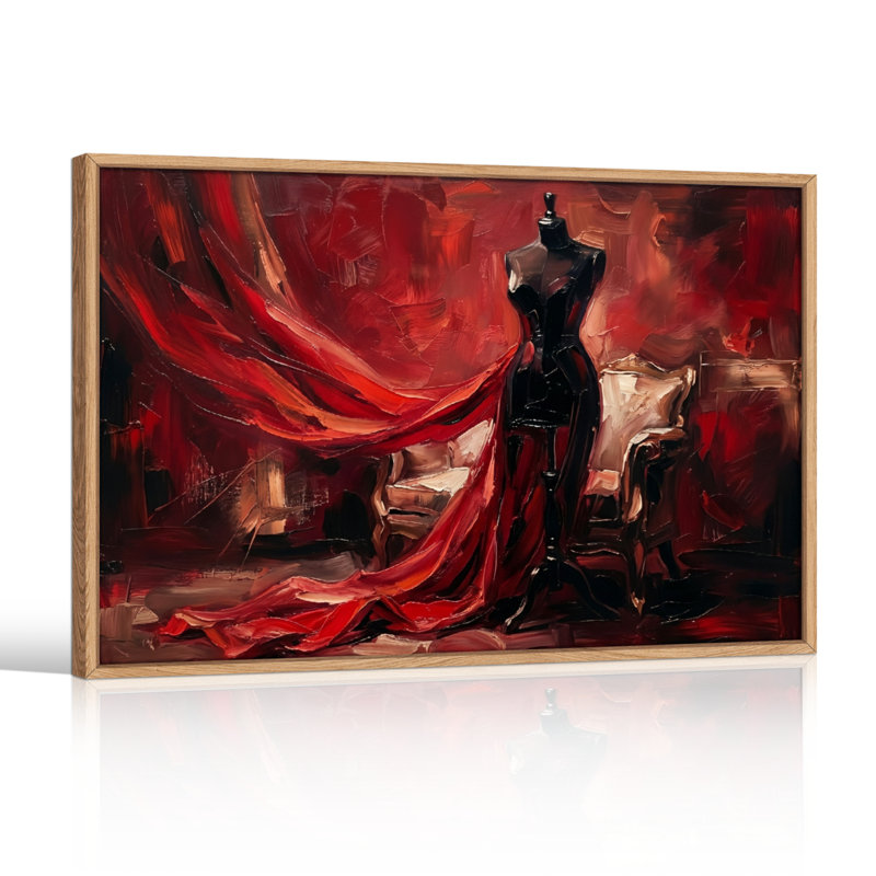 Ensemble de 1 tableau sur toile représentant une robe rouge, H 18 po x l 24 po, Naturel