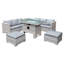 Malta Rattan 8 Seat Rising Firepit Corner Set in Dove Grey with 2 Footstools