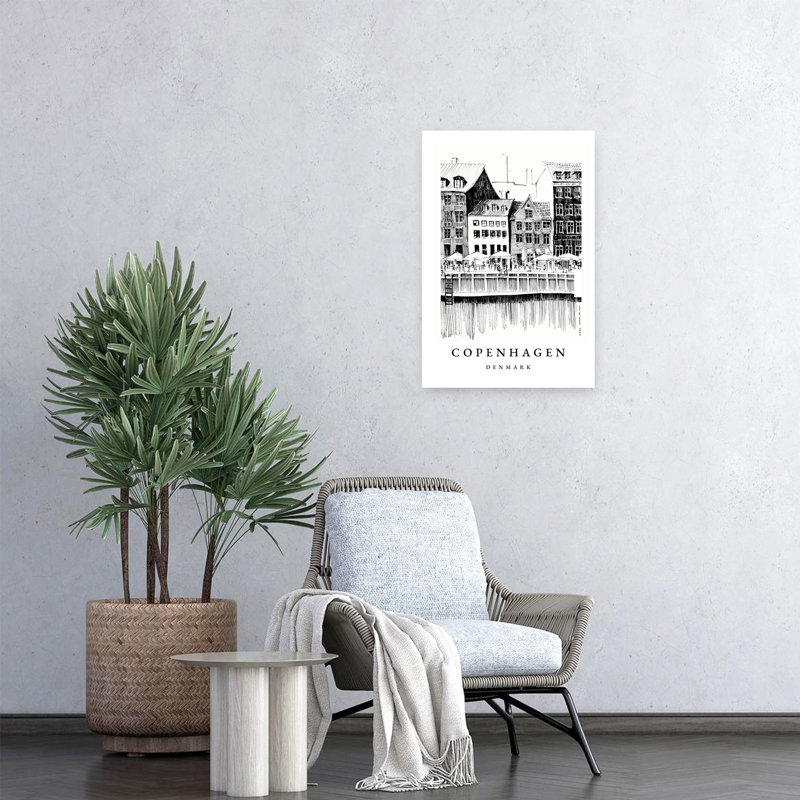 Copenhagen Waterfront Sketch Abstract Contemporary Architecture City Wall Art Print by Alex Nereuta - Wrapped Canvas Print