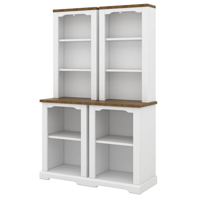 Two-Piece Tall Bookcase, Walnut Element Bookshelves With Curved Design, Display Bookcase With Anti-Tip Device
