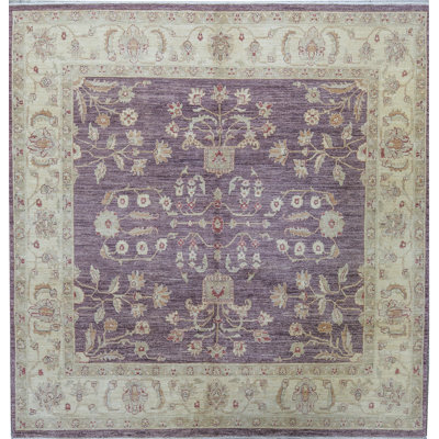 One-of-a-Kind Hand-Knotted High-Quality Purple/White Square Area Rug