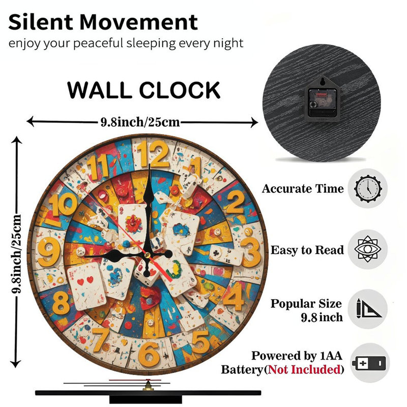horloge, cartes à jouer, numéros, texture, conception