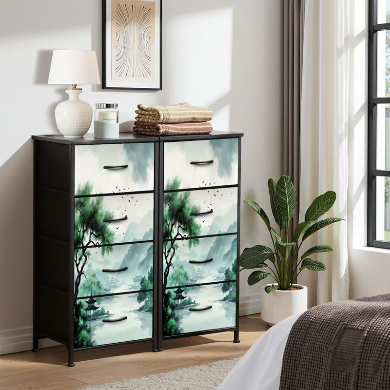 4 Drawer Dresser for Bedroom, Narrow Chest of Drawers, Wooden Top and Study Iron Frame 18"x37.5"-(WxH)