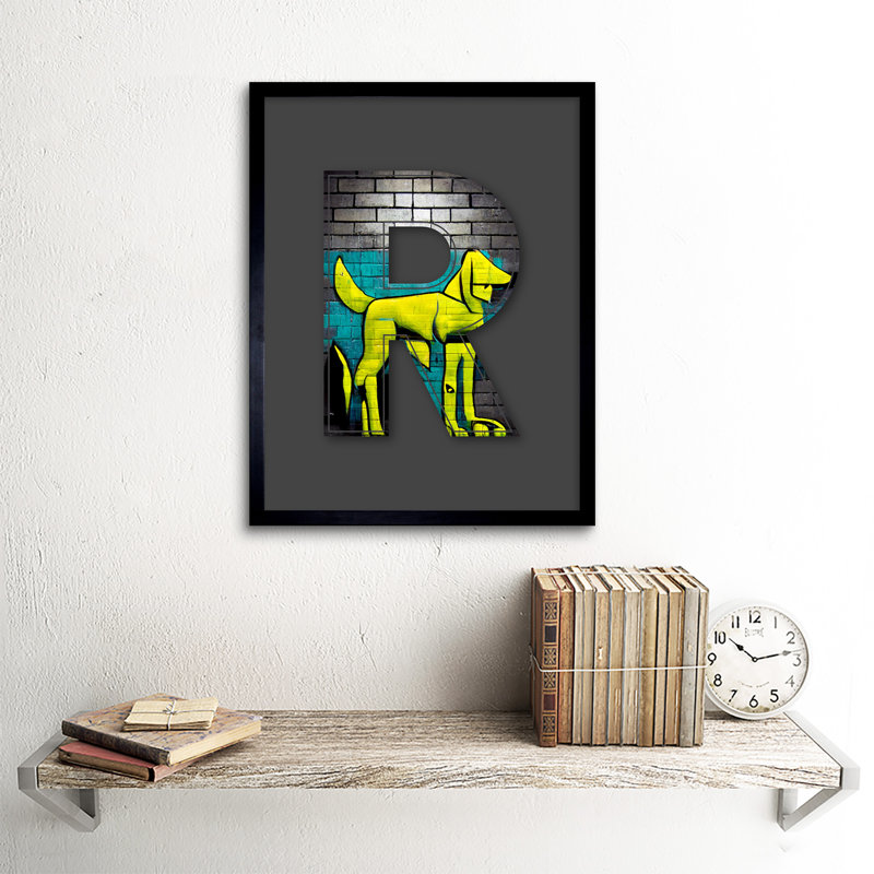 Letter R Abstract Dog 1 Piece Single Picture Frame Wall Art