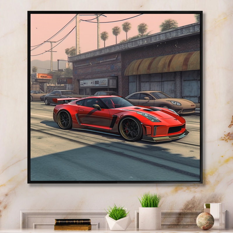 «Danuta Red and Black Muscle Car Elegance», reproduction sur toile, H 36 po x l 36 po x P 1,5 po, Cadre flottant noir
