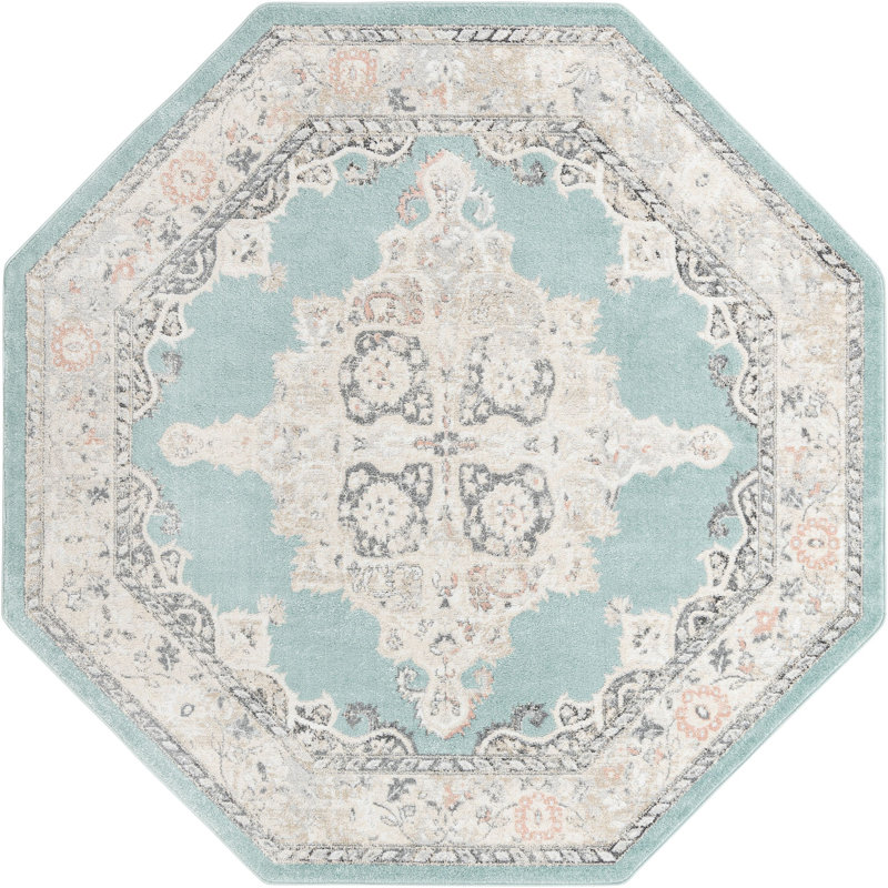 Tapis traditionnel bleu clair, Octogone 7 pi 10 po