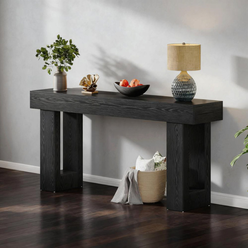 Console en bois, table d'appoint pour canapé, table rectangulaire de salon derrière le canapé, Noir