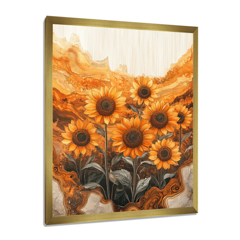 Druann - Floral Wall Art Prints, H 32 po x l 16 po, Reproduction encadrée d'une seule photo, Doré