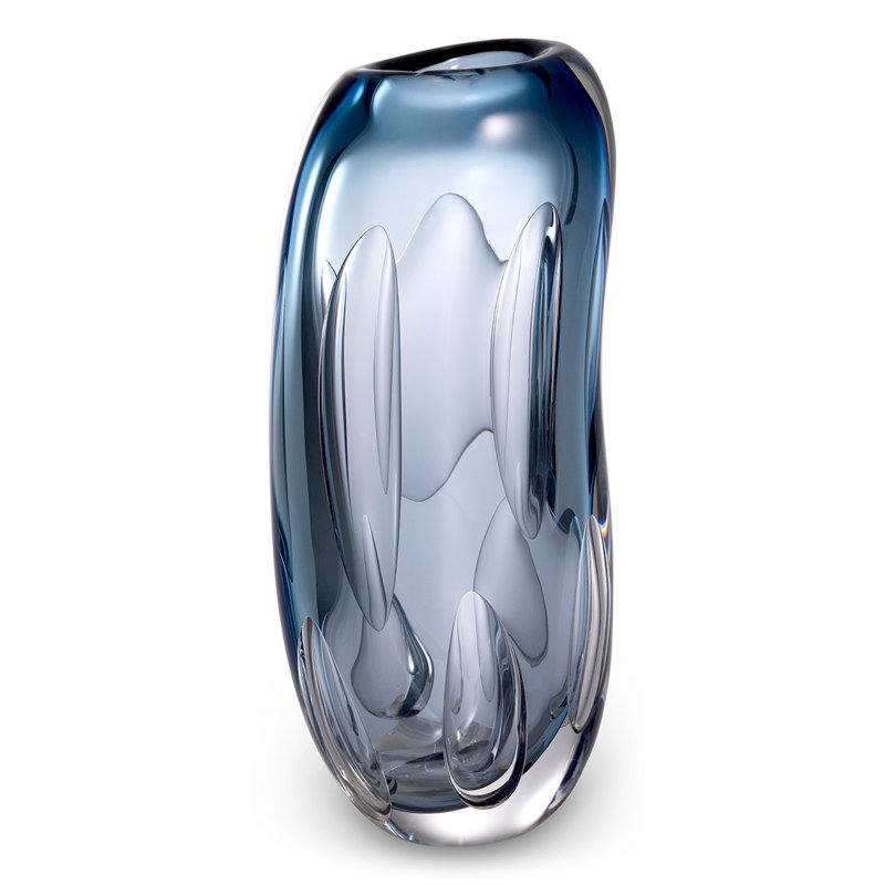 Sianni Handmade Glass Table Vase, Blue, 12" H x 6" W x 4" D