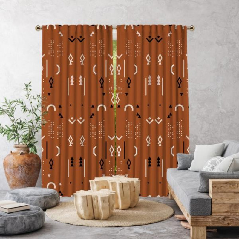 Panneaux de rideaux semi-transparents, Brun / Beige / Orange, L 55 po x L 102 po