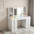 Ensemble de coiffeuse de maquillage avec miroir de rangement pour bijoux et plateau en verre