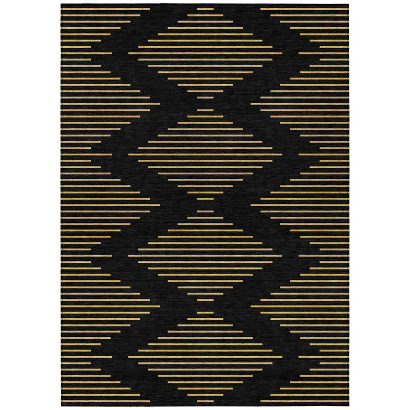 Black Rectangular Machine Washable Synthetic Area Rug