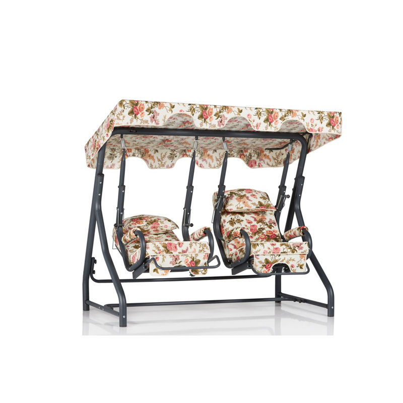 Garden Double Swing Chair with Removable Cushions, Traditional Flower Design, 78.7 x 65.0 x 43.3 inches | 100% Metal Frame, 100% Polyester Fabric, Easy Clean, 18 DNS Foam for Comfort | Perfect for Outdoor Relaxation
