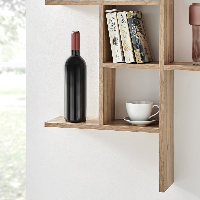Suffield 4-Shelve Manufactured Wood Asymmetrical Tiered Shelf, Chestnut