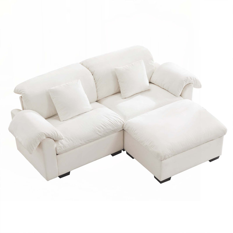 Modular Sectional Sofa with Storage Reversible Ottoman, White