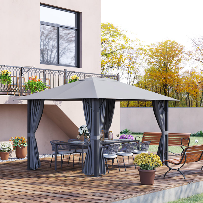 Steel Patio Gazebo, Brown, 102" H x 157.2" W x 117.6" D