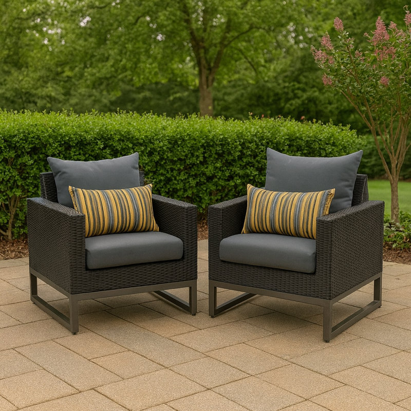 Fauteuil club d'extérieur 2 pièces Identik Sunbrella, Brun, Gris