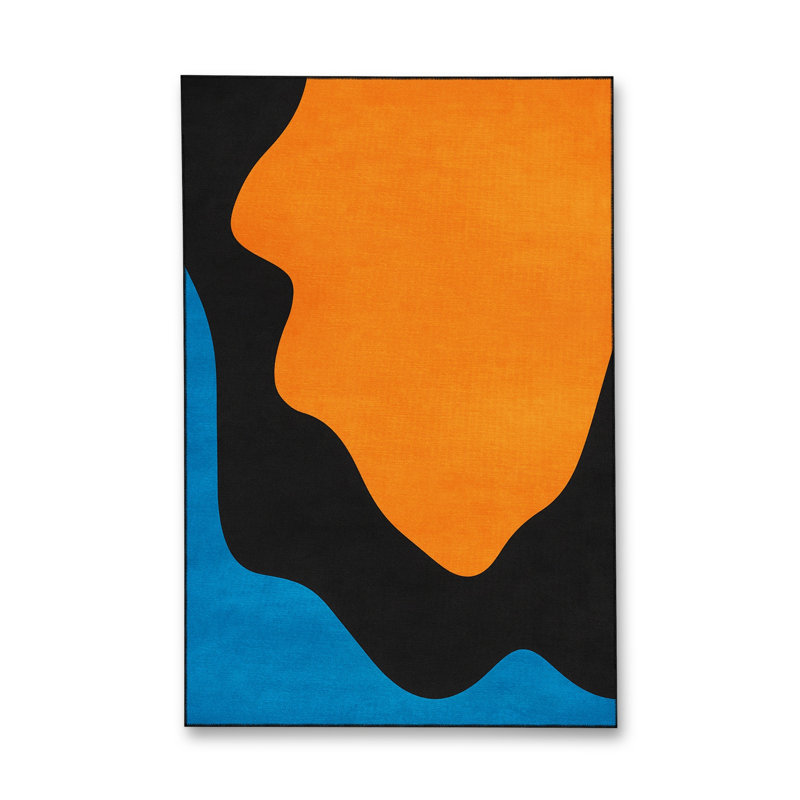 Tapis bleu tissé lavable rétro Mosso, 2'6" x 4'11"