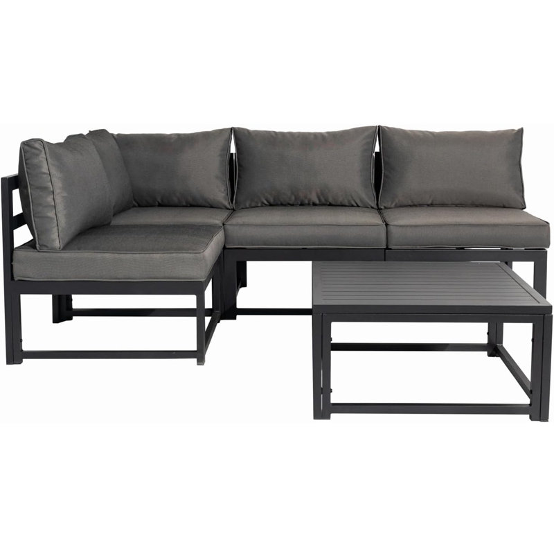 Ensemble de canapé de patio 5 pièces en aluminium avec table basse gris