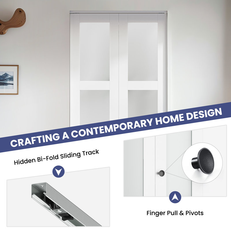 24 in. White MDF Bi-Fold Door with Frosted Glass Panels
