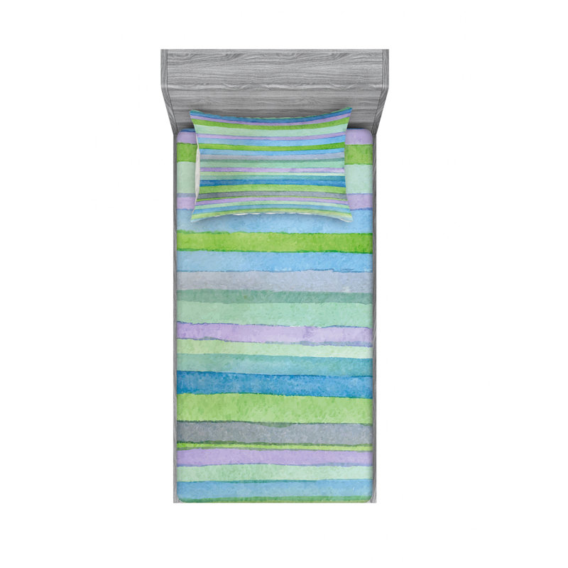 Microfiber Abstract Sheet Set, Twin XL Sheet Set with Fitted Sheet, Blue/Pink, Soft Striped