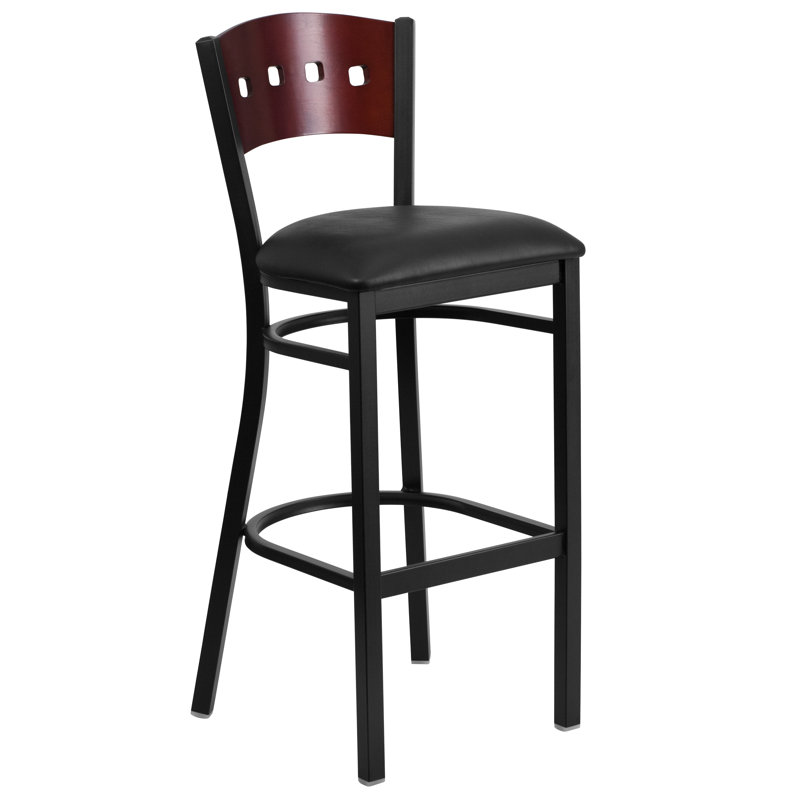 Tabouret de bar en métal à dossier carré 4 pièces Prompton Hercules Series, Noir, 2