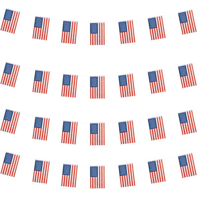 Bannière de fanion avec drapeau américain, corde de 50 pi avec 38 mini drapeaux, décorations patriotiques pour le 4 juillet, Jour des Anciens Combattants, Jour du Souvenir, Fête du Festival, utilisation intérieure et extérieure