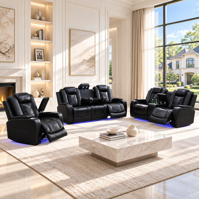 Ensemble de canapés inclinables électriques 3 pièces en similicuir haut de gamme pour salon