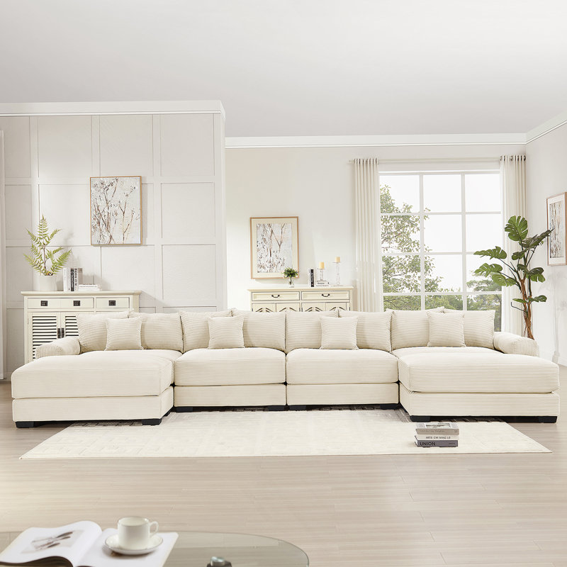 Canapé modulaire surdimensionné en U 170 po Cloud, Velours côtelé beige