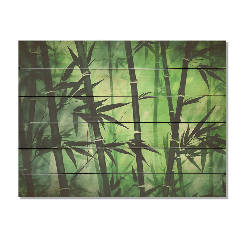Bamboo Green Dark And Light - Bamboo Wood Wall Art On Natural Pine Wood, 10" H x 20" W