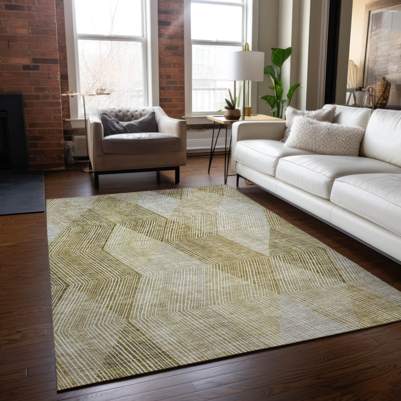 Ivory Synthetic Rectangular Washable Non-slip Area Rug 3' x 5'