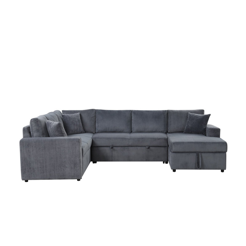 Canapé-lit modulaire en velours côtelé l 123 po Rinaldo avec méridienne de rangement orientée à droite et coussins décoratifs