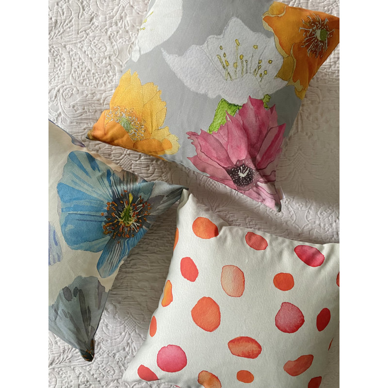 Coussin décoratif: Coquelicots bleus de l'Himalaya sur fond écru