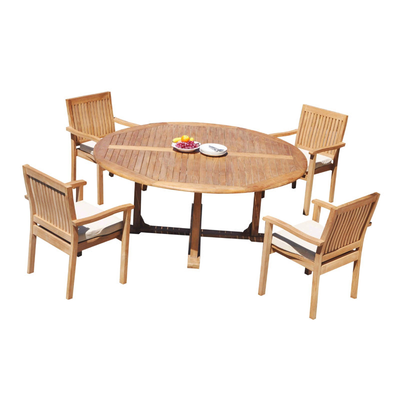 Leveb Outdoor 9 - Piece Teak Dining Set, 4, 72" Round