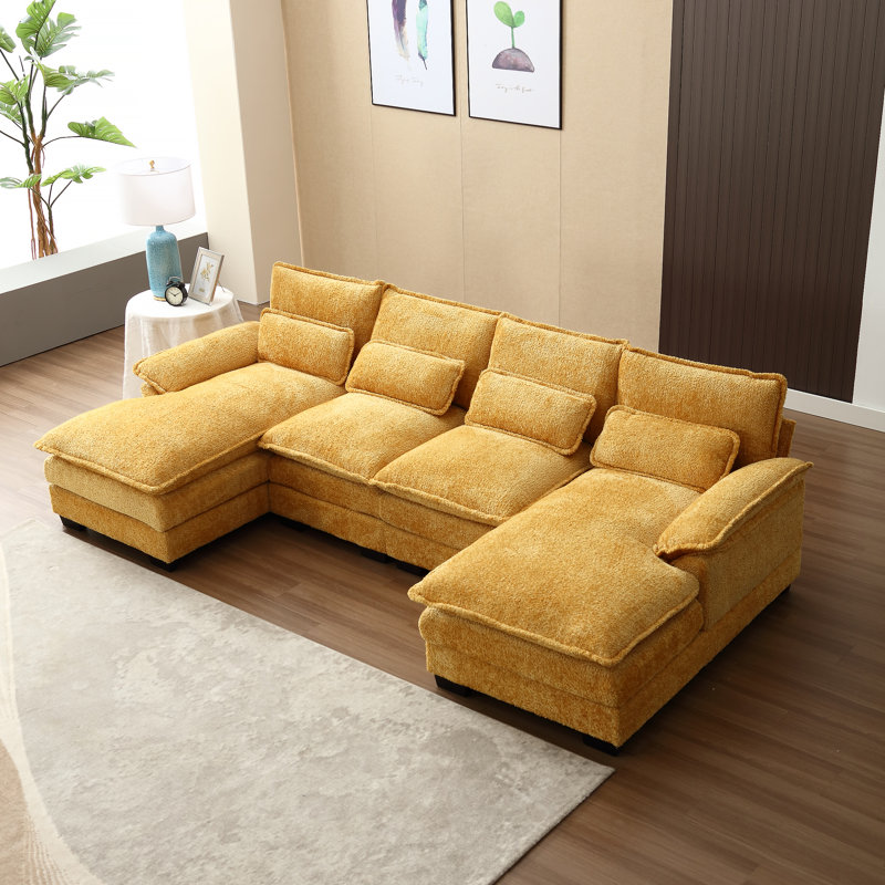 Grand canapé modulaire en U en chenille de style uni We Win pour un rassemblement confortable et relaxant