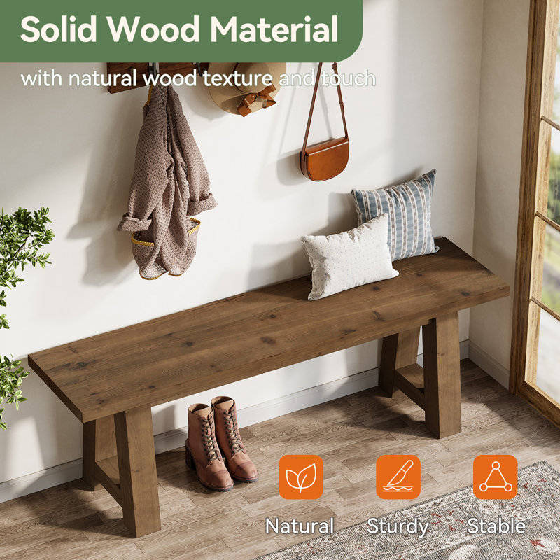 55" Solid Wood Bench, Brown