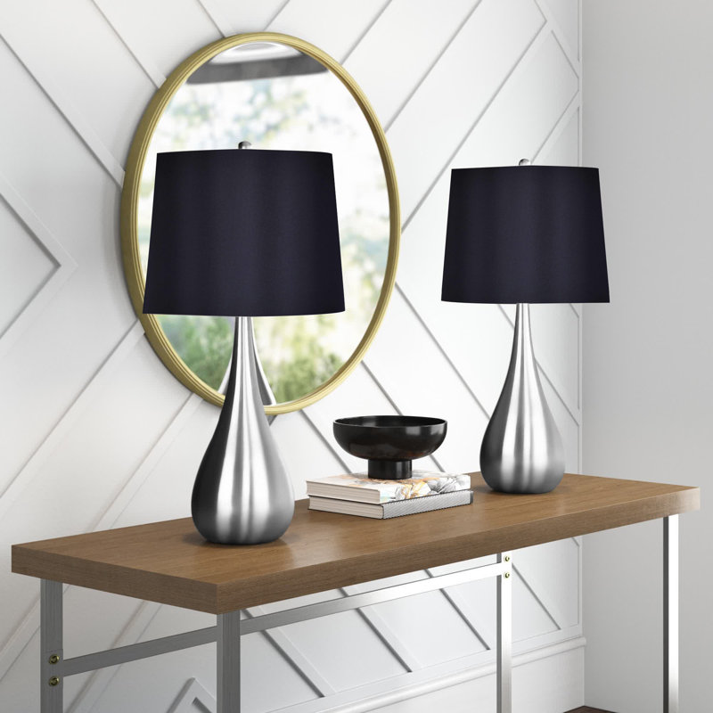 Mcmunn Metal Table Lamp, Brushed Nickel, Black Silk-Like