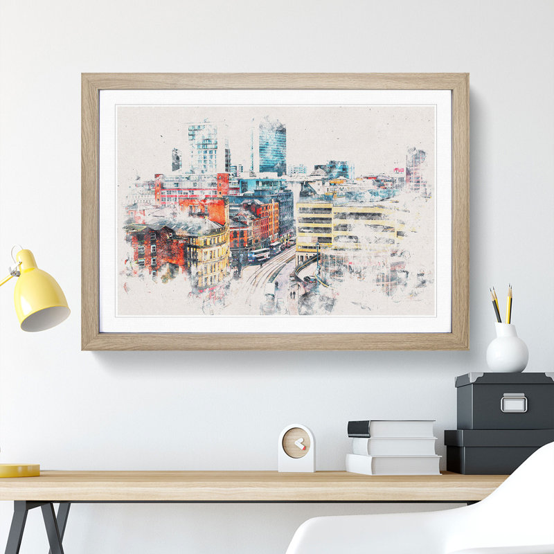 The Manchester Skyline - Picture Frame Painting Print, 45cm H x 63cm W x 2cm D, Oak Framed