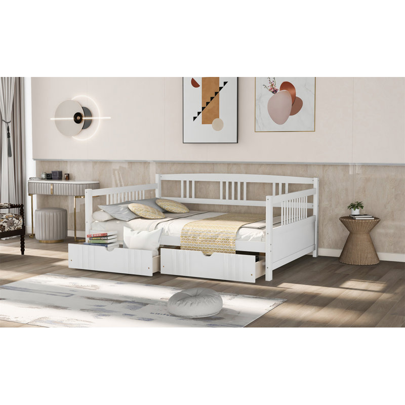 Daybed Wood Bed With Two Drawers, Full/Double, White