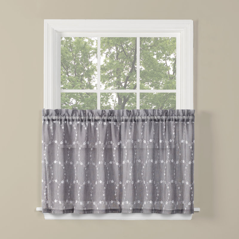 Gagne Geometric Tailored Cafe Curtain, Dove Gray, 56" W x 24" H