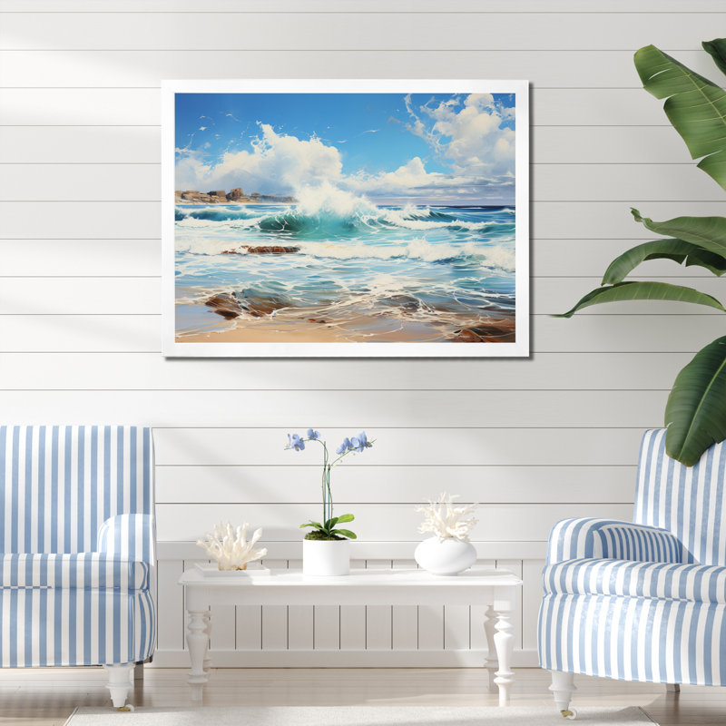 «Coastalocean Sunkissed Beach III», reproduction sur toile, H 30 po x l 40 po x P 1,5 po, Cadre flottant blanc