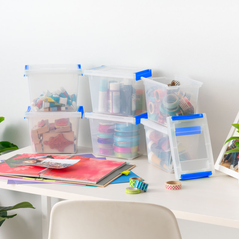 3 qt. Plastic Storage Clip Box, Clear (6-Pack), 5.63" H x  5" W x  7.31" D , 3