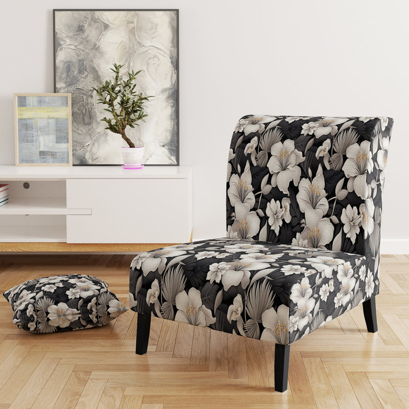 Fauteuil de chambre rembourré C, Motif tropical tropique monochrome