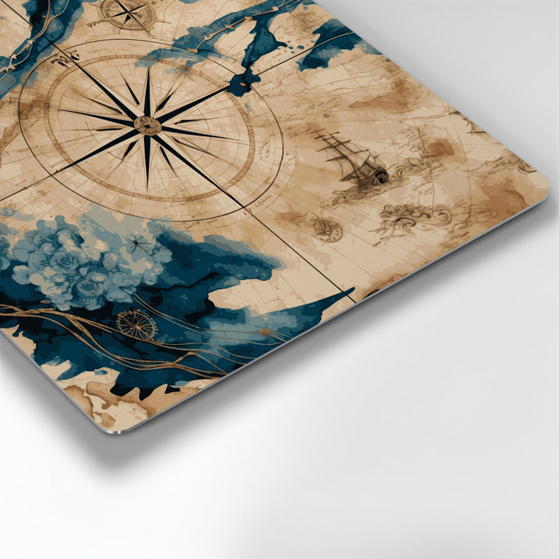 Art nautique brun, "Nautical navigation route", H 8 po x l 8 po