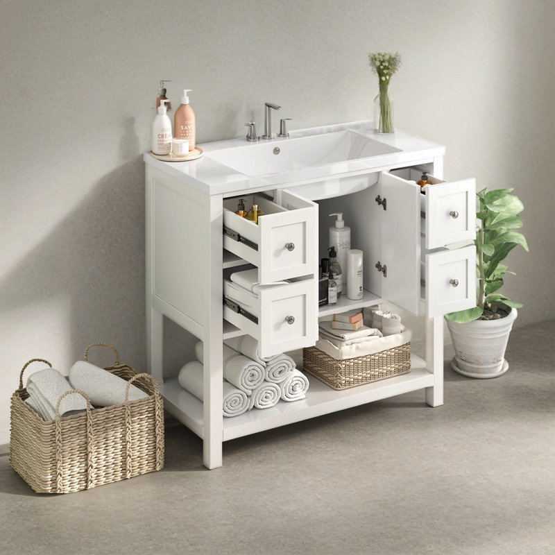 Ensemble de meuble-lavabo simple 36 po avec plateau Rontez, Blanc