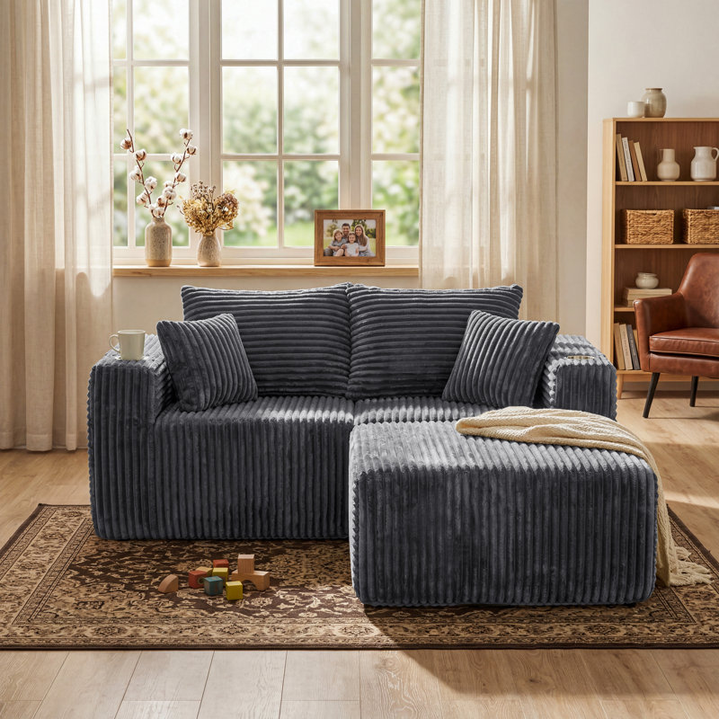 Canapé modulaire en L de 3 pièces Aldora, Gray Corduroy